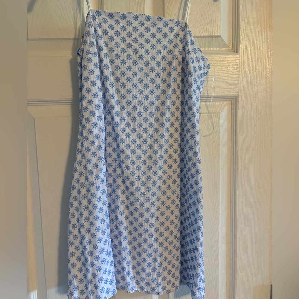 White and Light Blue Eyelet Shift dress